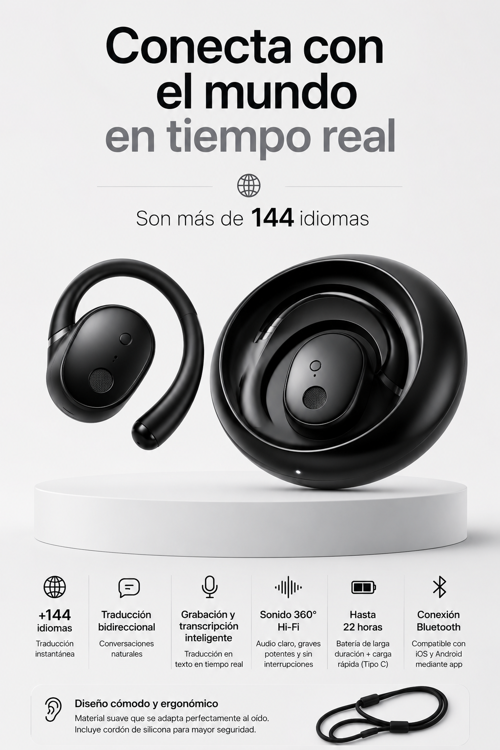 Audífonos Traductores Inteligentes +144 Idiomas – Traducción en Tiempo Real en tus Oídos + Obsequio